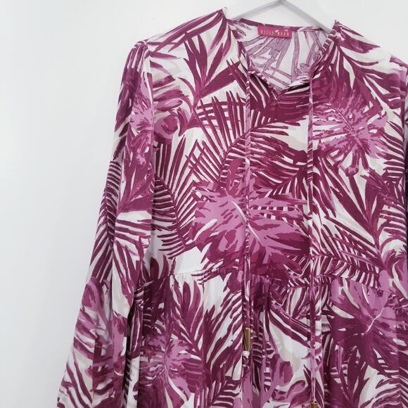 MODAPHINAN Bohemian Leaf Print Maxi Dress Long Sleeves - Picture 3 of 10